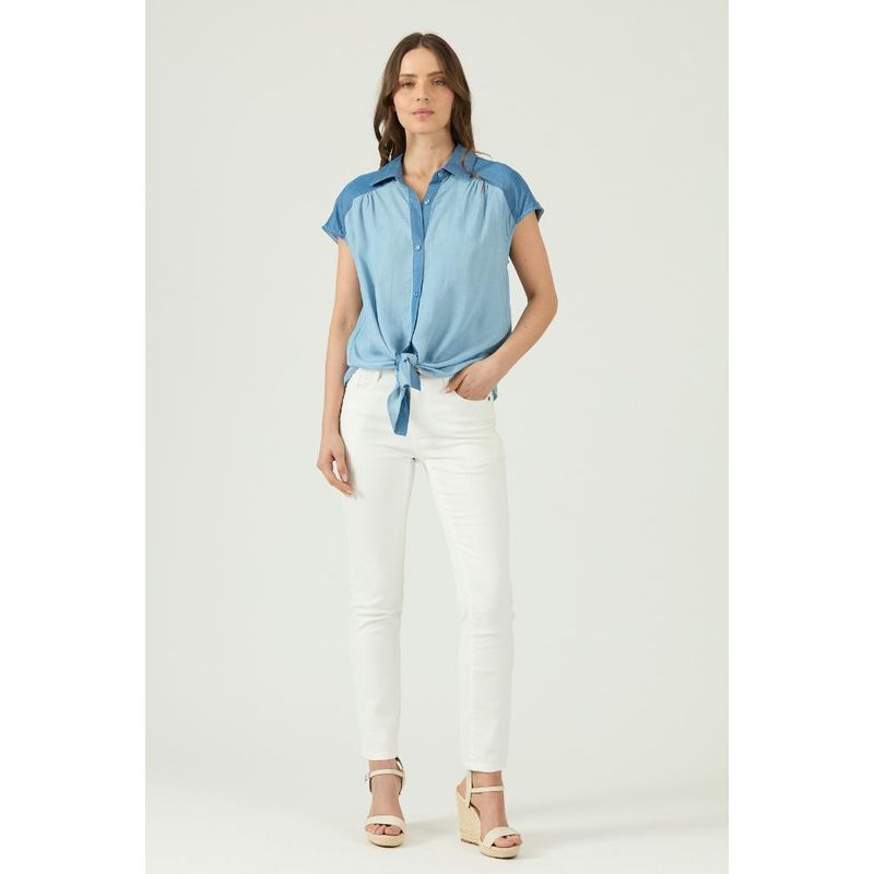 PRIVILEGE - Blusa de tencel denim - Azul