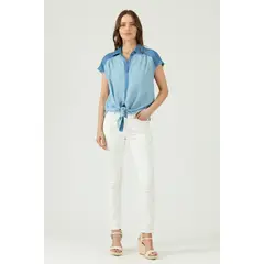 PRIVILEGE - Blusa de tencel denim - Azul