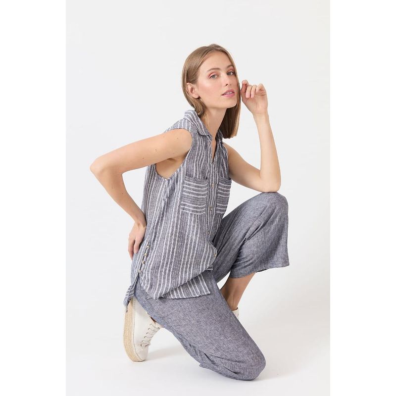 PRIVILEGE - Blusa de lino azul marino - Azul Marino