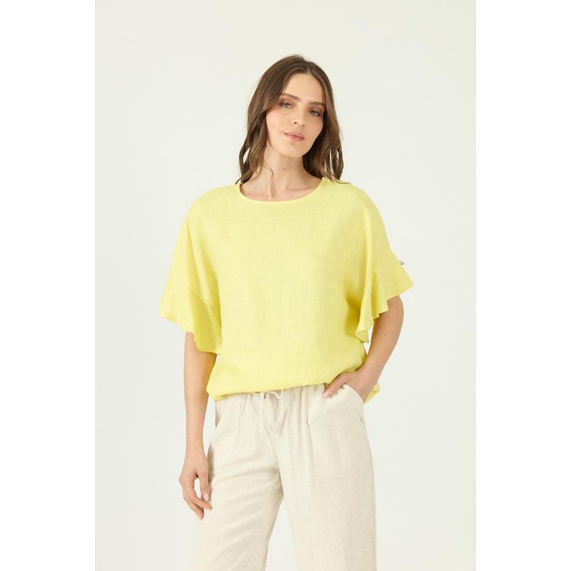 PRIVILEGE - Blusa con lino amarilla - Amarillo