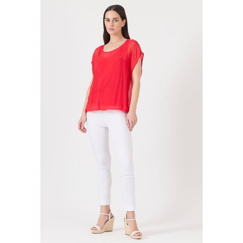PRIVILEGE - Blusa con seda roja manga corta PRIVILEGE - Rojo