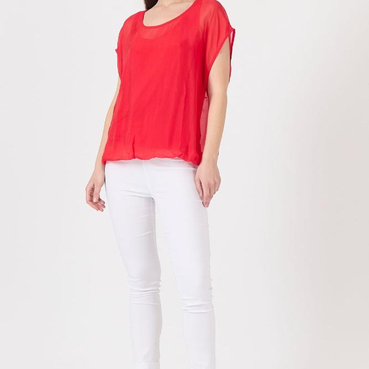 PRIVILEGE - Blusa con seda roja manga corta PRIVILEGE - Rojo