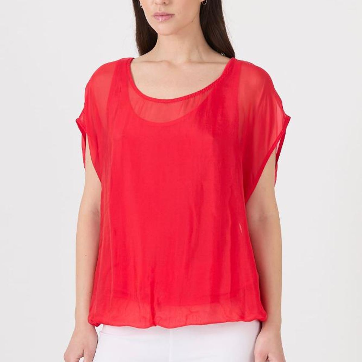 PRIVILEGE - Blusa con seda roja manga corta PRIVILEGE - Rojo