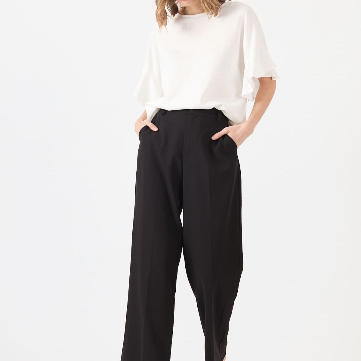 PRIVILEGE - Blusa con lino blanca 1192