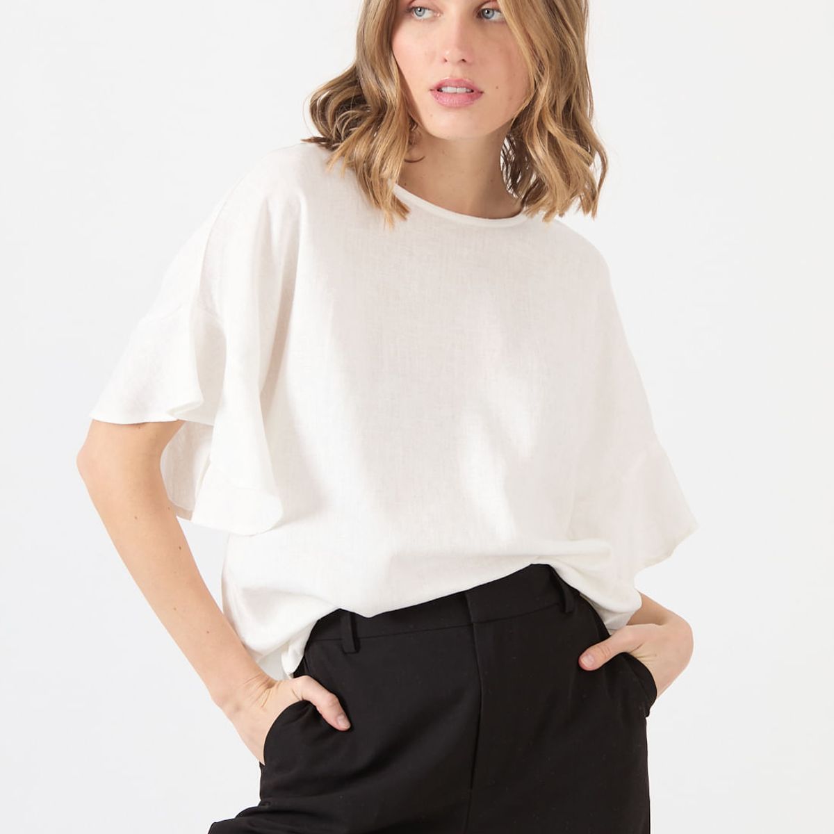 PRIVILEGE - Blusa con lino blanca 1192