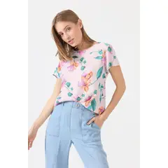 PRIVILEGE - Blusa rosa estampada manga corta - Rosa