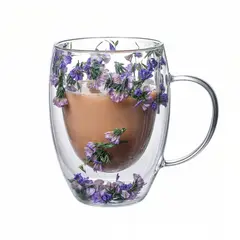 GENERICO - Tazas doble vidrio taza cafe espresso taza doble fondo flor