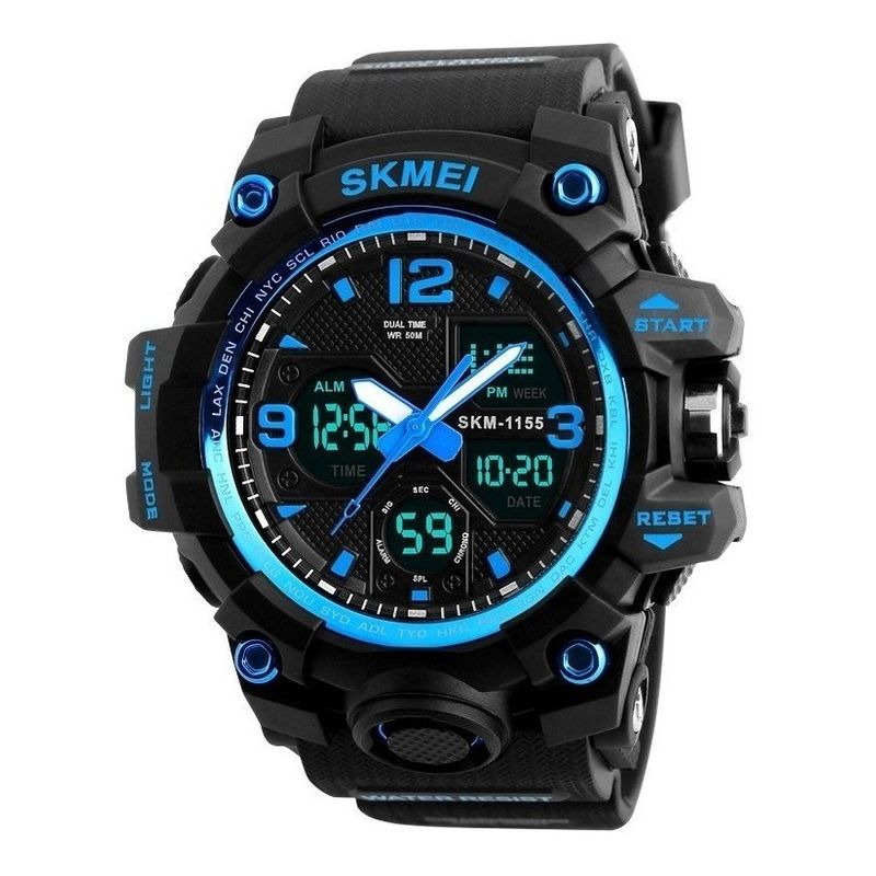 SKMEI - Reloj Pulsera Skmei 1155 Correa Poliuretano Bisel Negro/azul