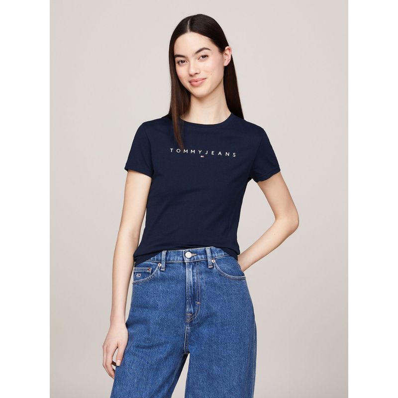 TOMMY HILFIGER - Polera Linear Con Logo Slim Fit Azul Tommy Jeans