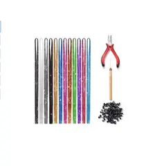 GENERICO - Kit 12 Extenciones De Cabello Con Brillo, Alicate, Gancho, Microring