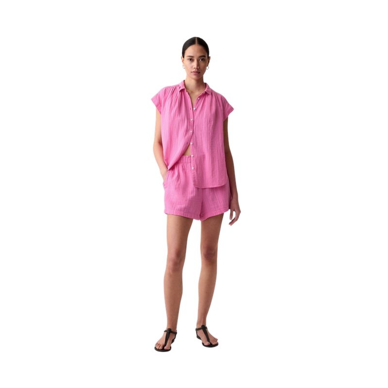 GAP - Short Gasa Con Elástico Mujer Fucsia