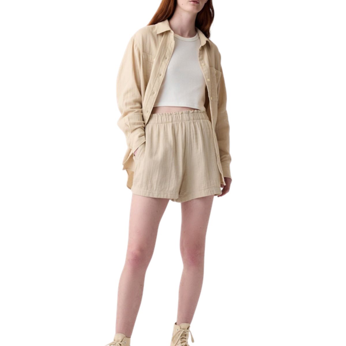 GAP - Short Mujer Gap Gasa Con Elástico Beige