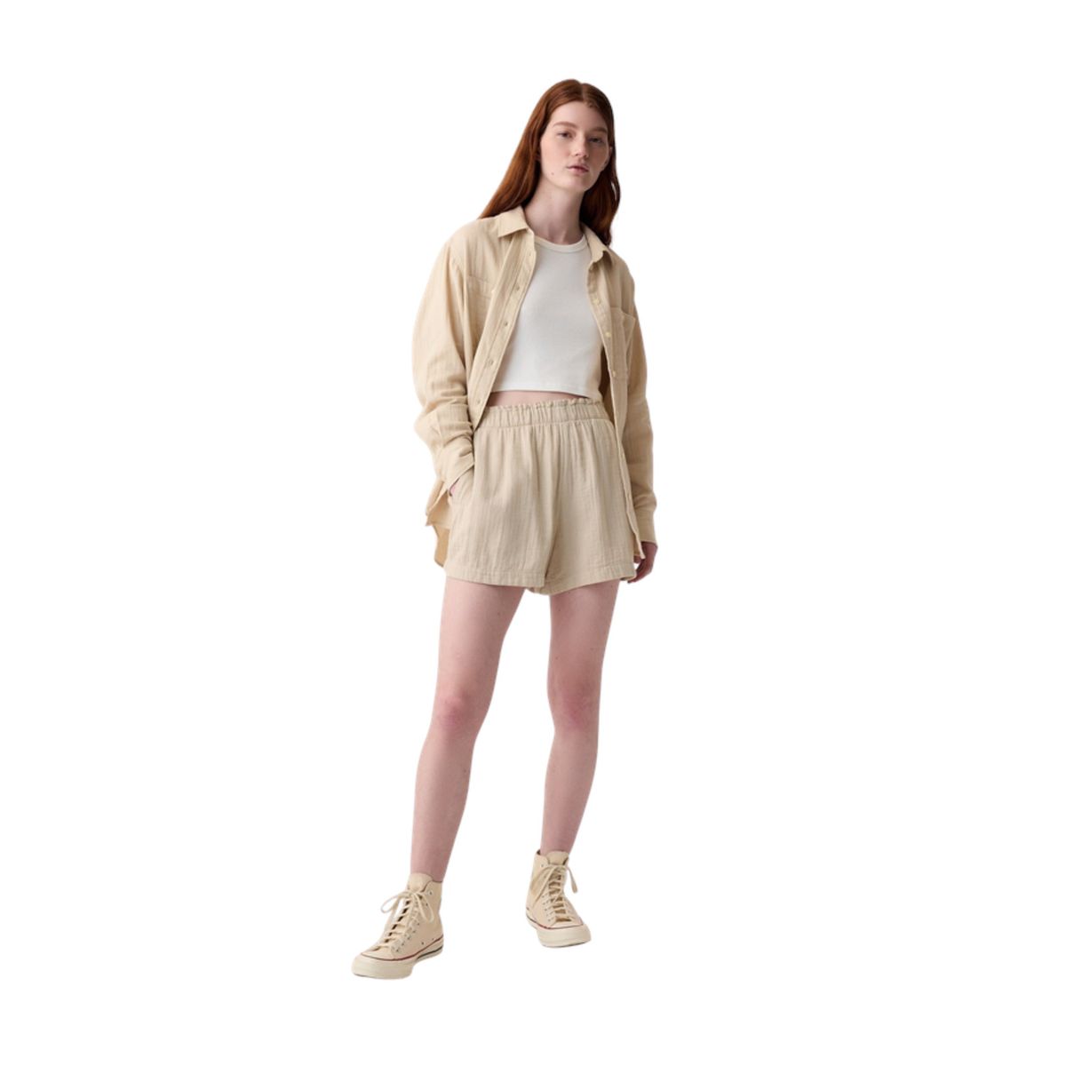 GAP - Short Mujer Gap Gasa Con Elástico Beige