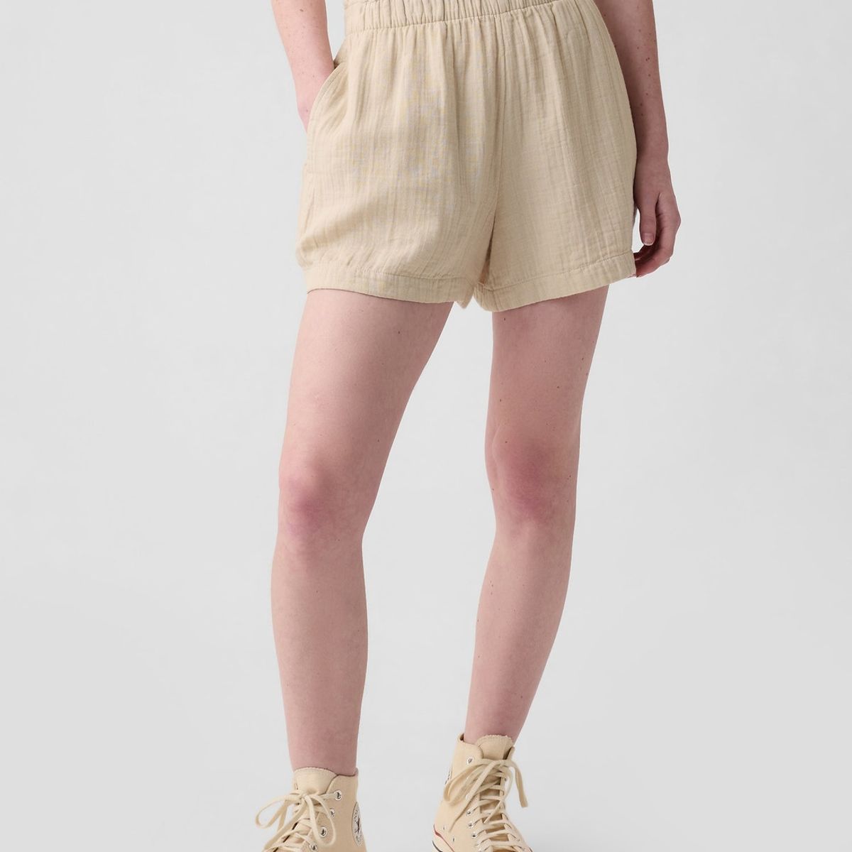 GAP - Short Mujer Gap Gasa Con Elástico Beige