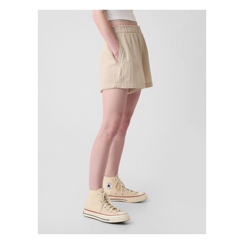 GAP - Short Gasa Con Elástico Mujer Beige
