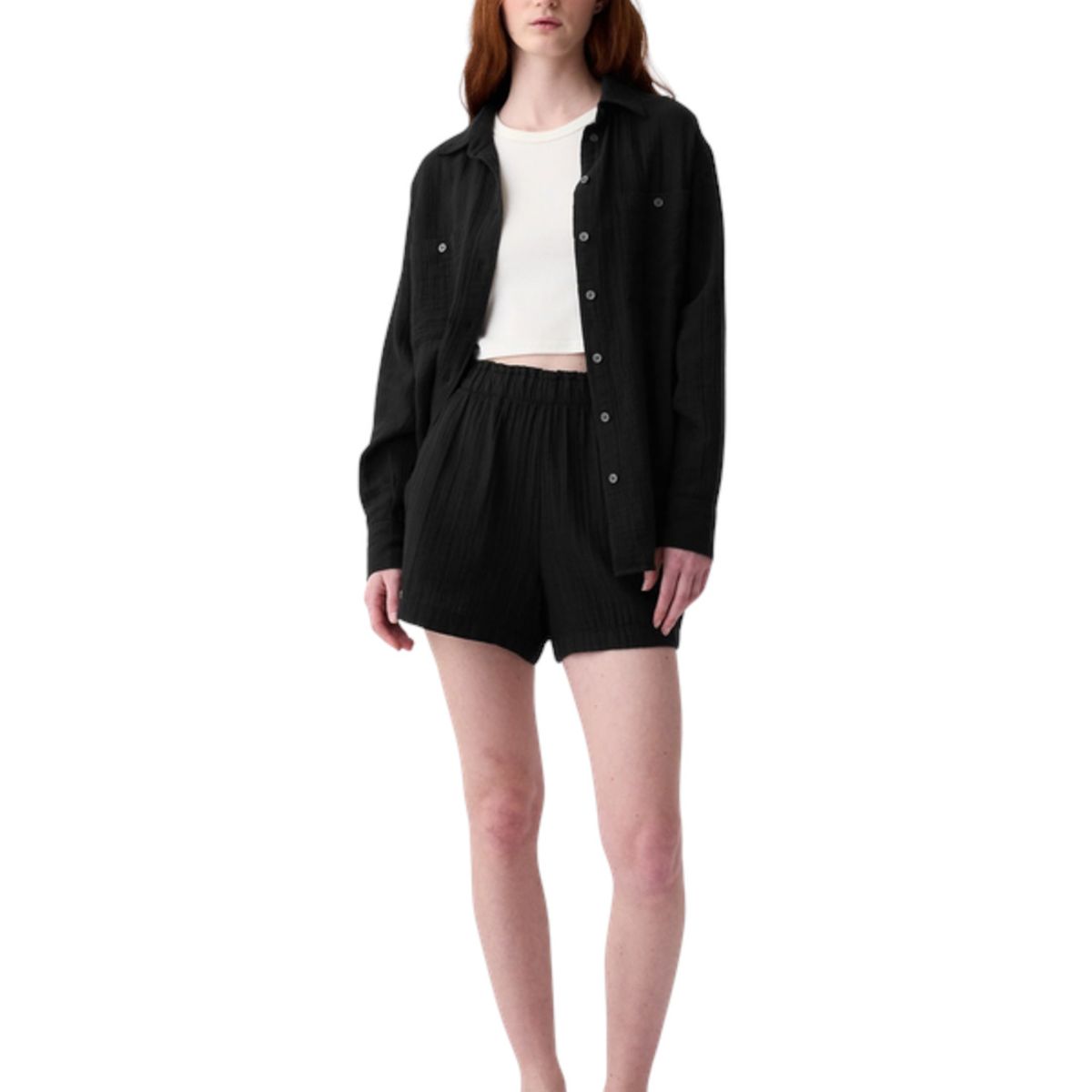 GAP - Short Gasa Con Elástico Mujer Negro