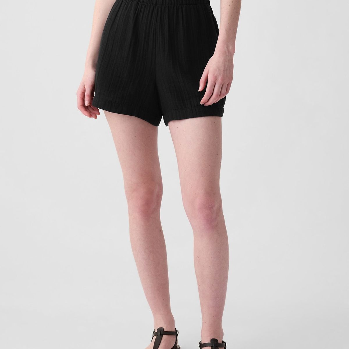 GAP - Short Gasa Con Elástico Mujer Negro
