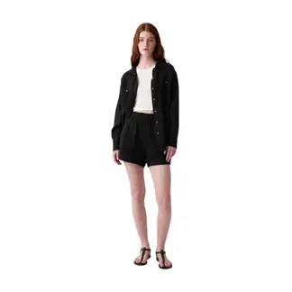 GAP - Short Gasa Con Elástico Mujer Negro