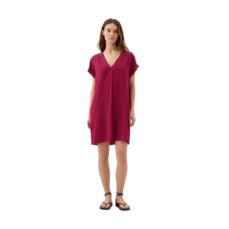 GAP - Vestido Cuello V Manga Corta Mujer Rojo