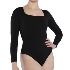 MONARCH - Body Manga Larga Escote Cuadrado Negro