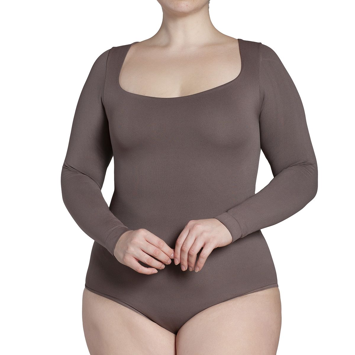 MONARCH - Body Manga Larga Escote Cuadrado Ceniza