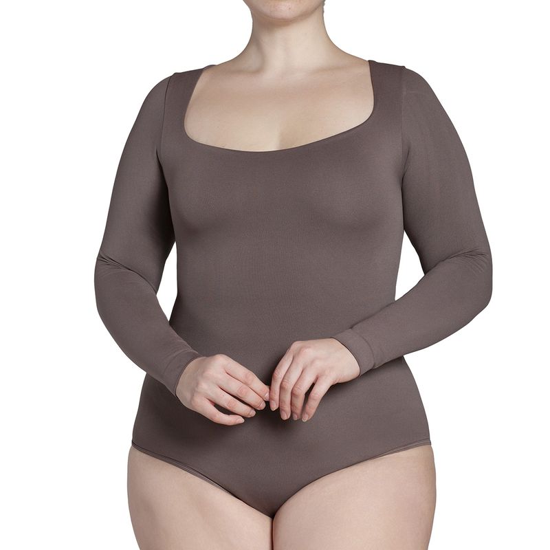 MONARCH - Body Manga Larga Escote Cuadrado Ceniza