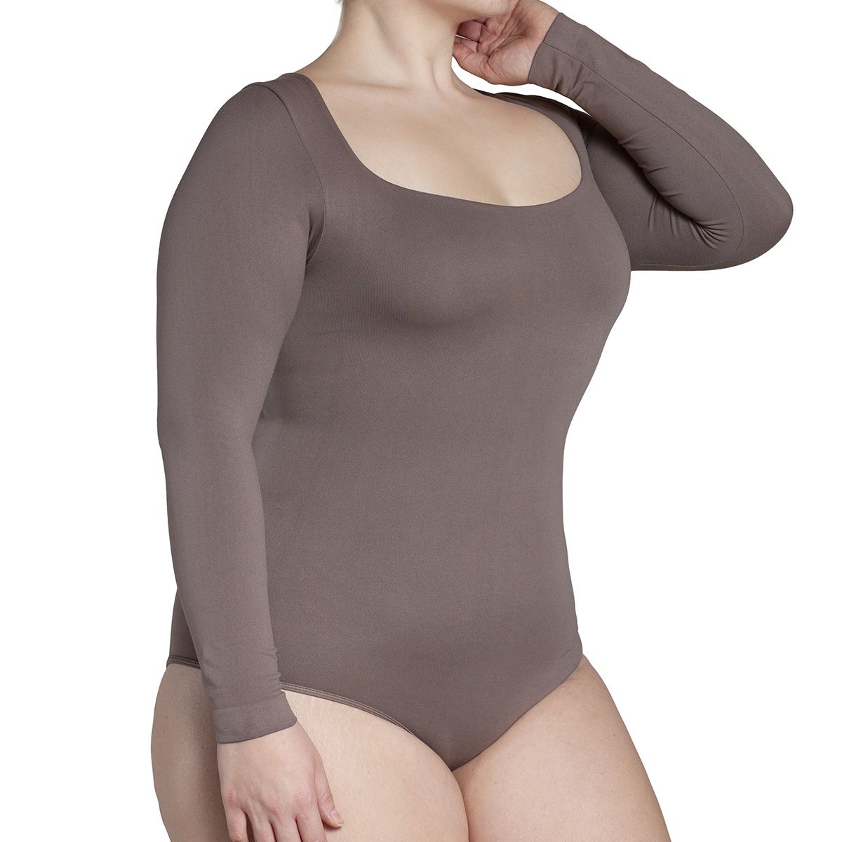 MONARCH - Body Manga Larga Escote Cuadrado Ceniza