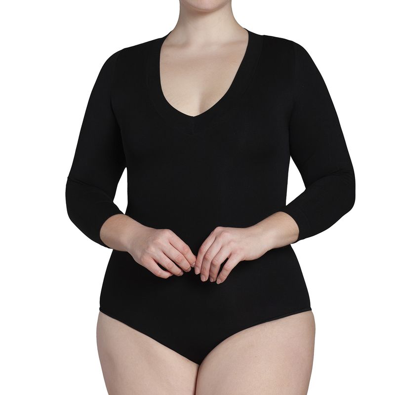 MONARCH - Body Manga 3/4 Escote "V" Negro