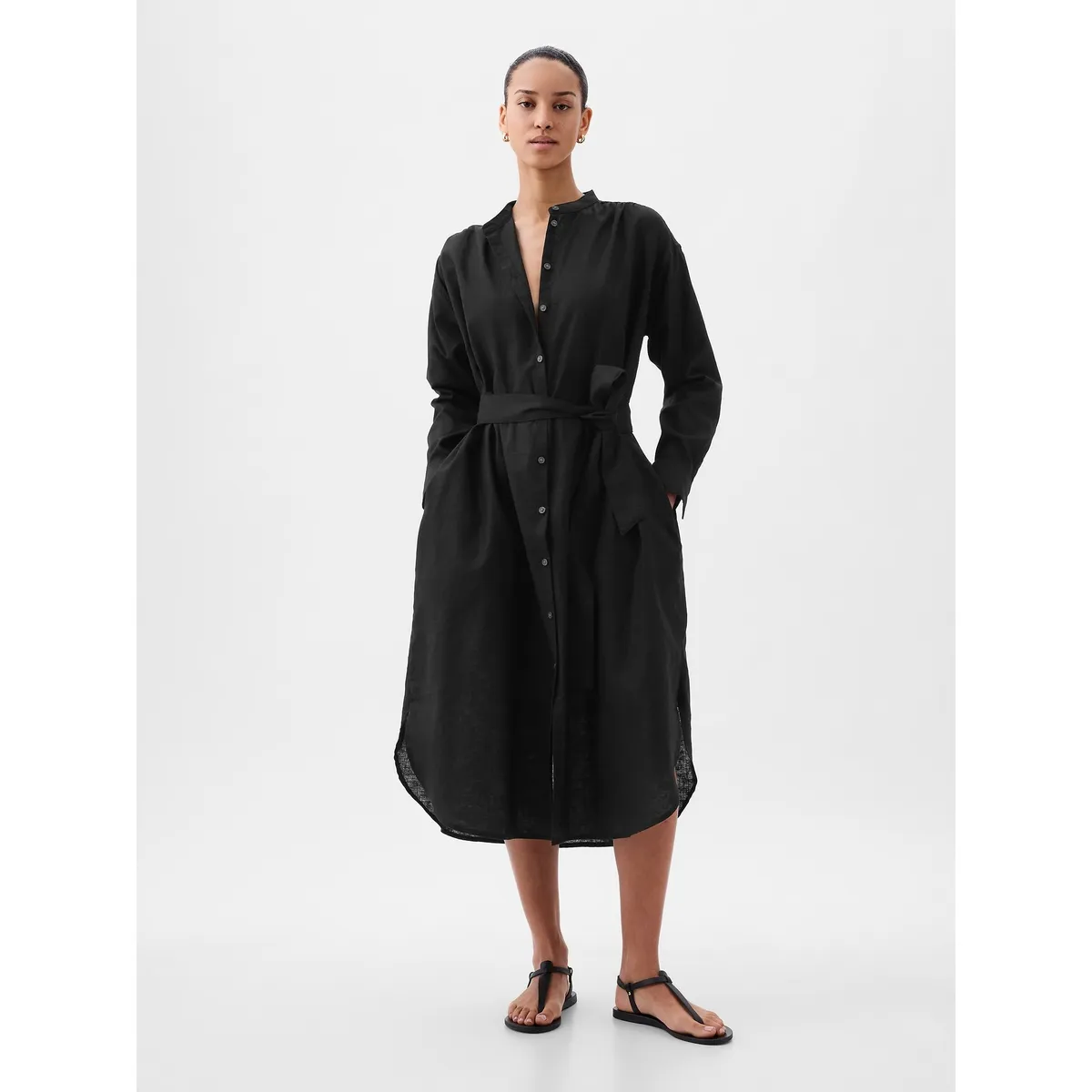 GAP - Vestido Mujer Maxi Lino Negro GAP