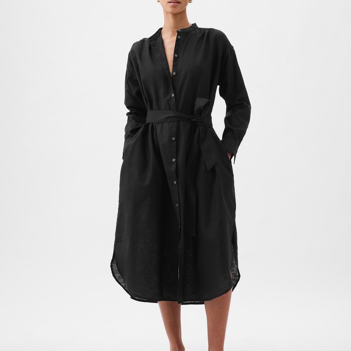 GAP - Vestido Mujer Maxi Lino Negro GAP