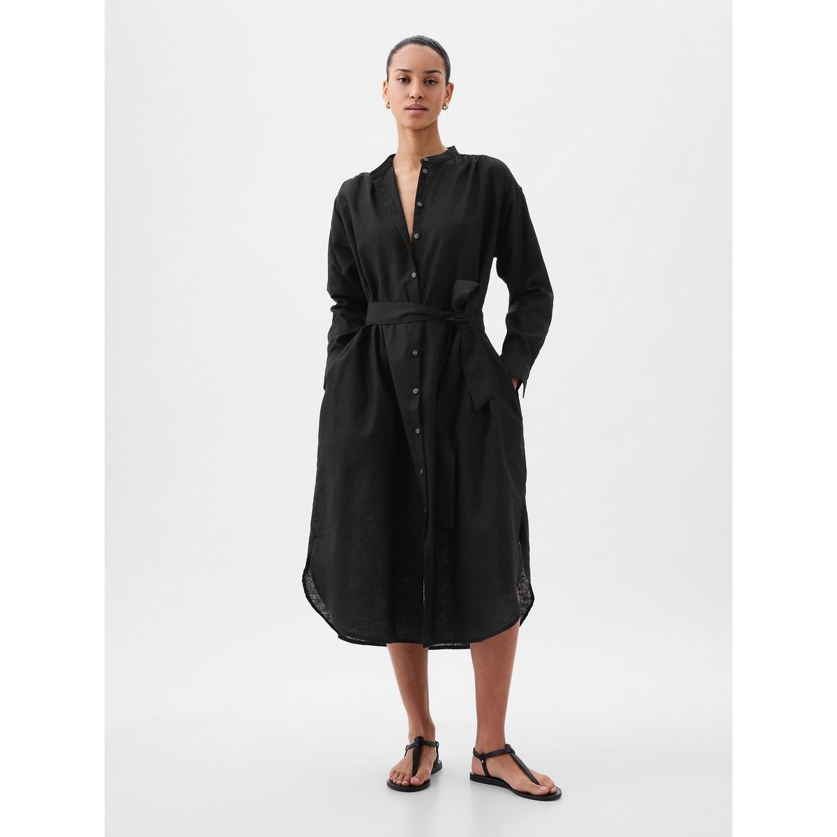 GAP - Vestido Mujer Maxi Lino Negro GAP