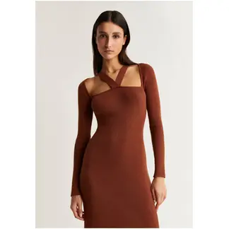 SCALPERS - Vestido Midi Punto Canalé Terracotta