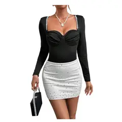 GARSIL - Body Mujer - Elegante De Manga Larga Con Brillos y Escote Corazon