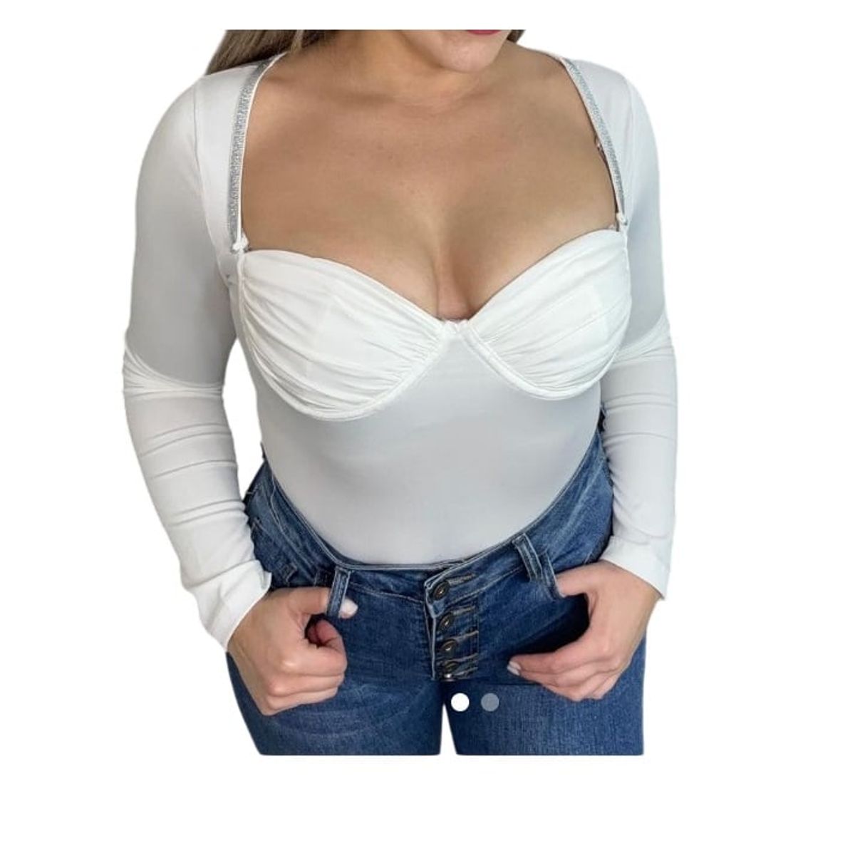 GARSIL - Body Mujer - Elegante De Manga Larga Con Brillos y Escote Corazon