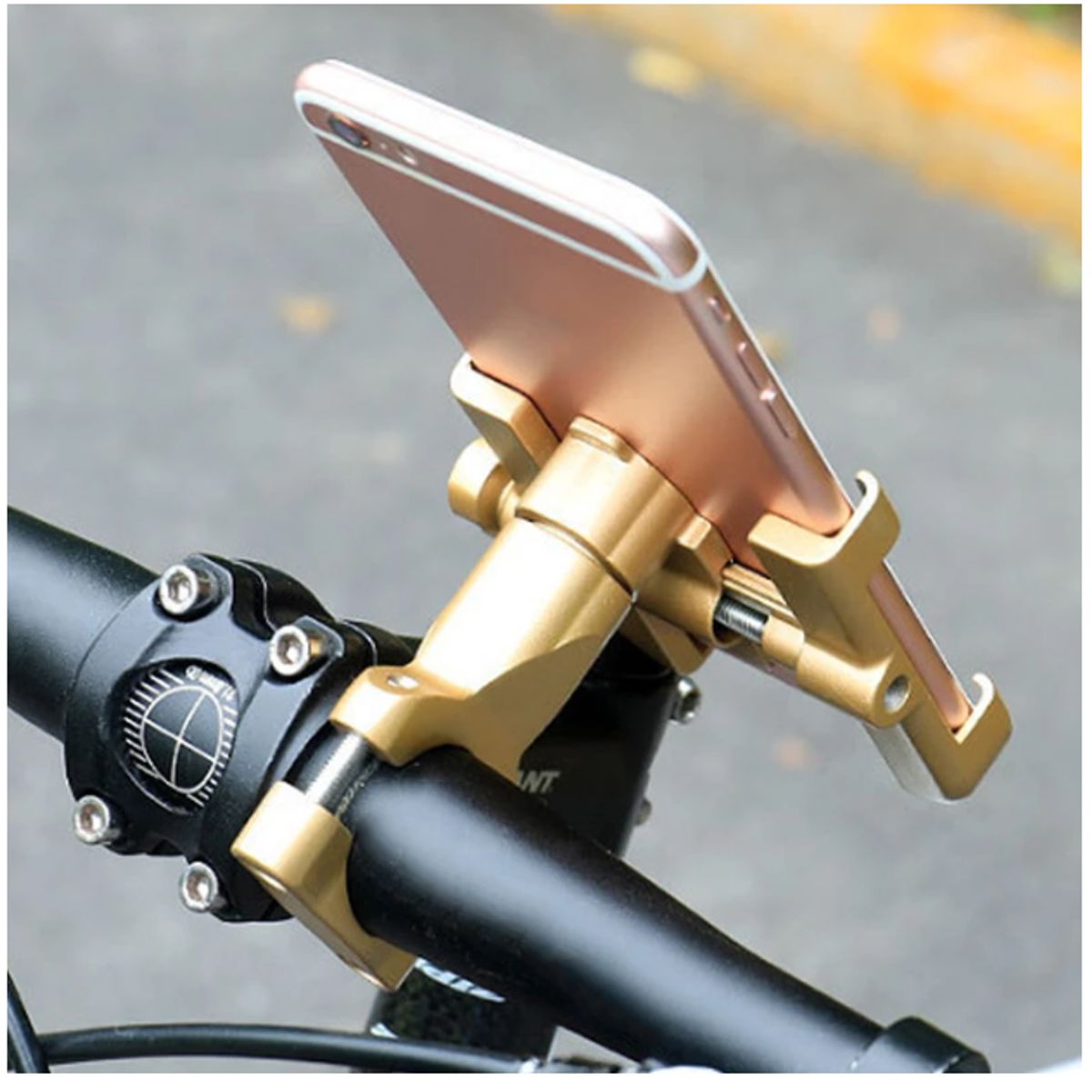 IRM - Porta Celular Metálico 360° Para Moto Bicicleta Doble Dorado