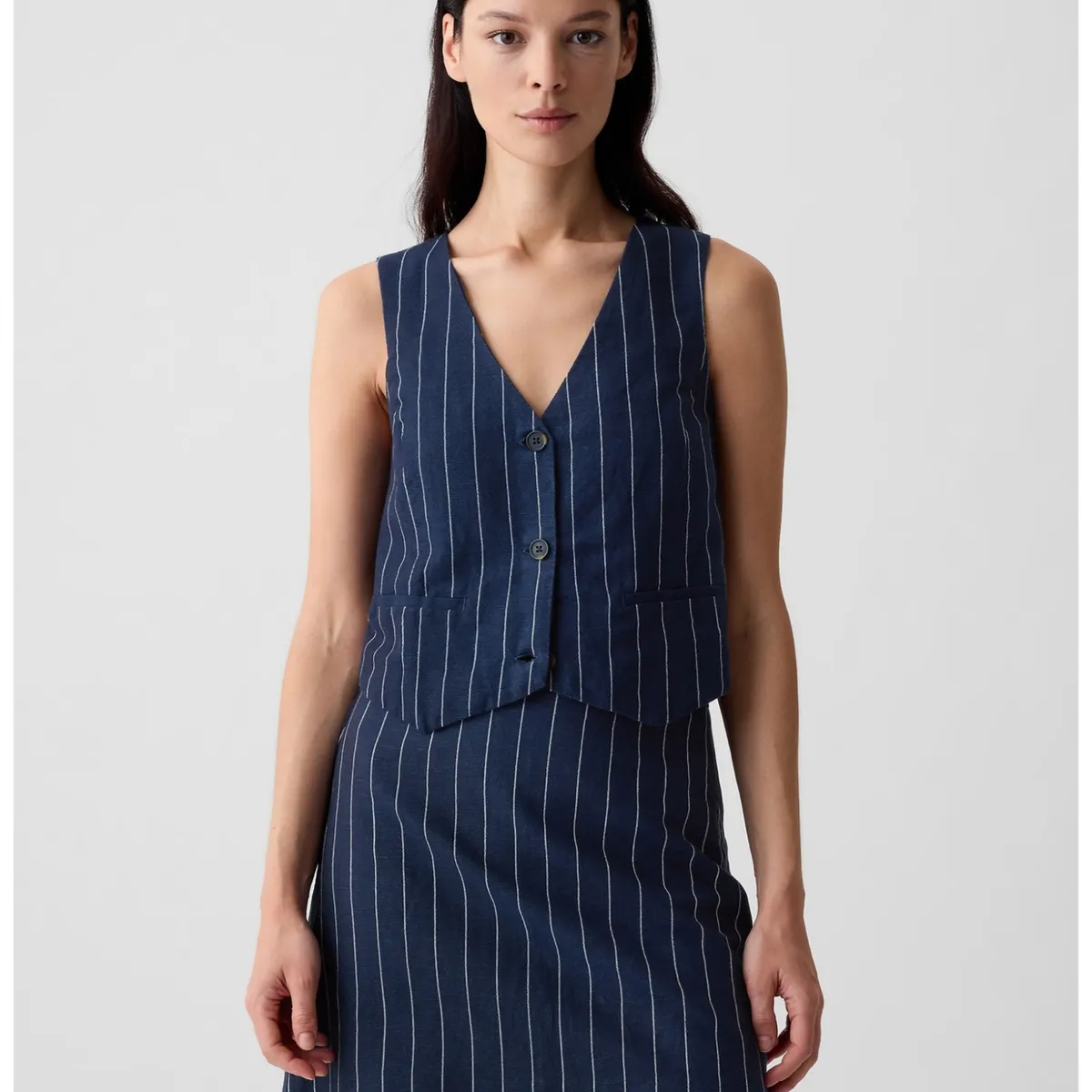 GAP - Vest Mujer Lino Sin Manga Azul marino GAP