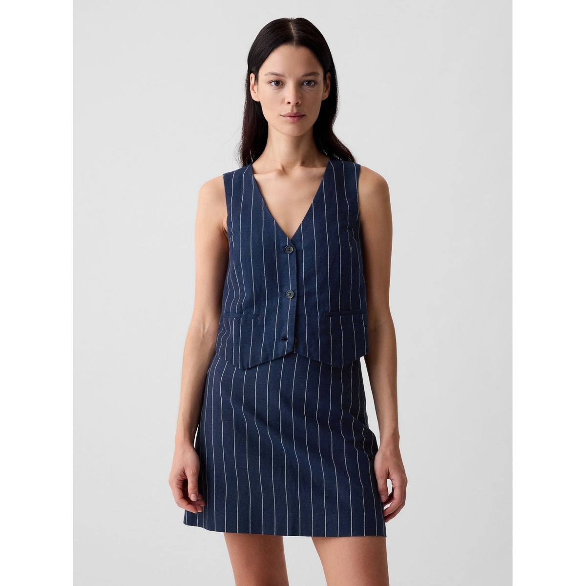 GAP - Vest Mujer Lino Sin Manga Azul marino GAP