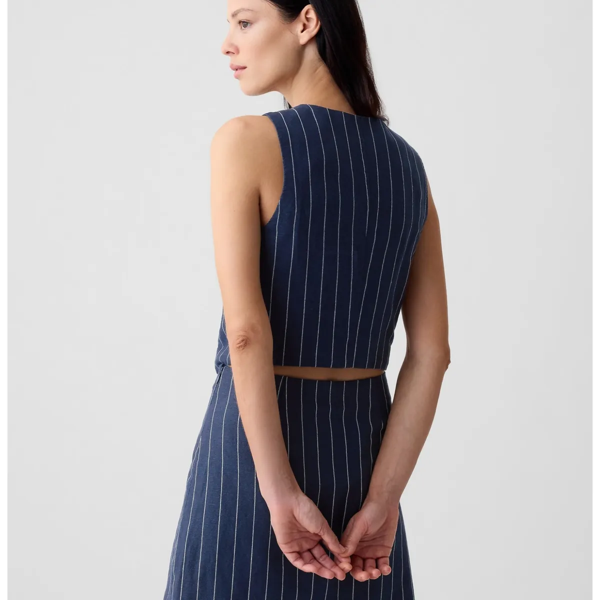 GAP - Vest Mujer Lino Sin Manga Azul marino GAP