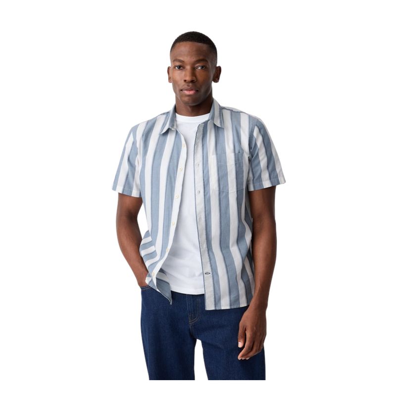 GAP - Camisa Popelina Manga Corta Rayas Hombre Multicolor