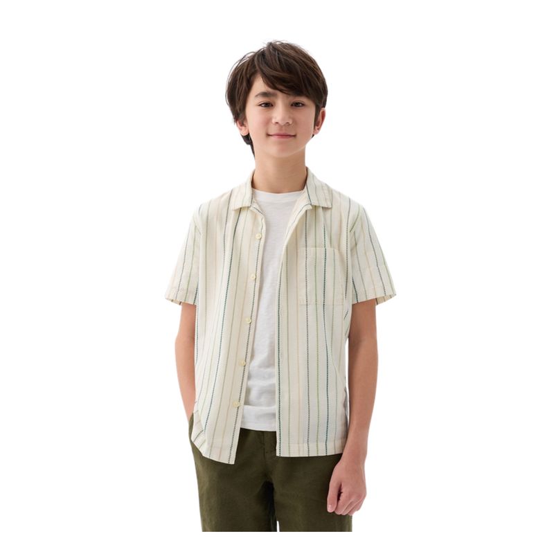 GAP - Camisa Rayada Manga Corta Crema
