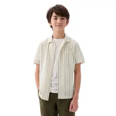 GAP - Camisa Rayada Manga Corta Crema