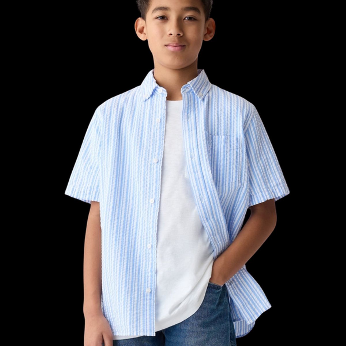 GAP - Camisa Con Textura Manga Corta Celeste