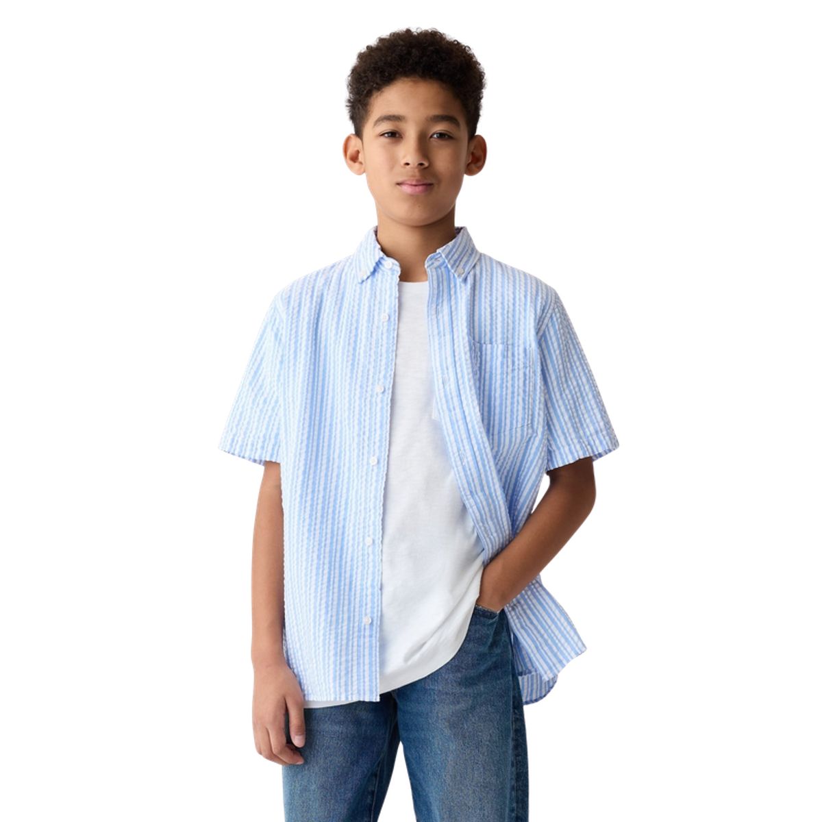 GAP - Camisa Con Textura Manga Corta Celeste