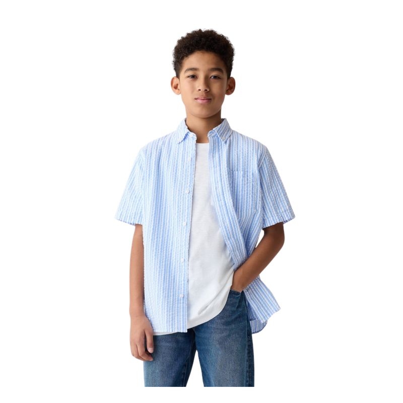 GAP - Camisa Con Textura Manga Corta Celeste