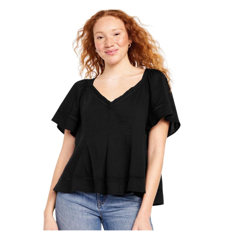OLD NAVY - Blusa Cuello V Mujer Negro