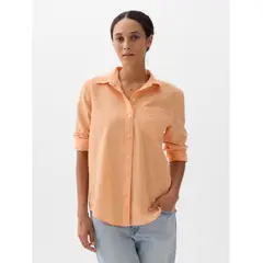 GAP - Blusa Mujer Lino Manga Larga Naranjo