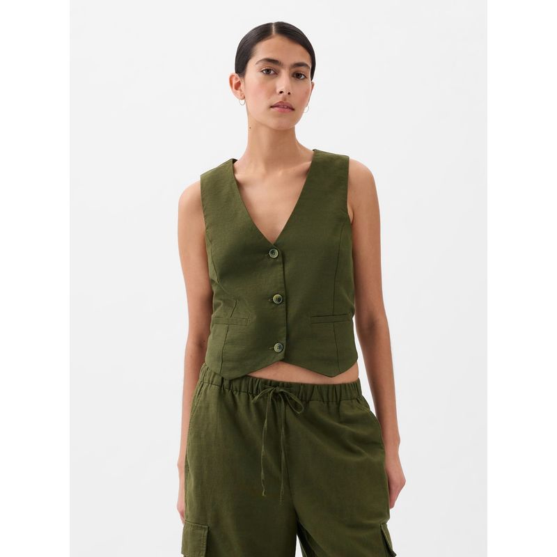 GAP - Vest Mujer Lino Sin Manga Verde GAP_.