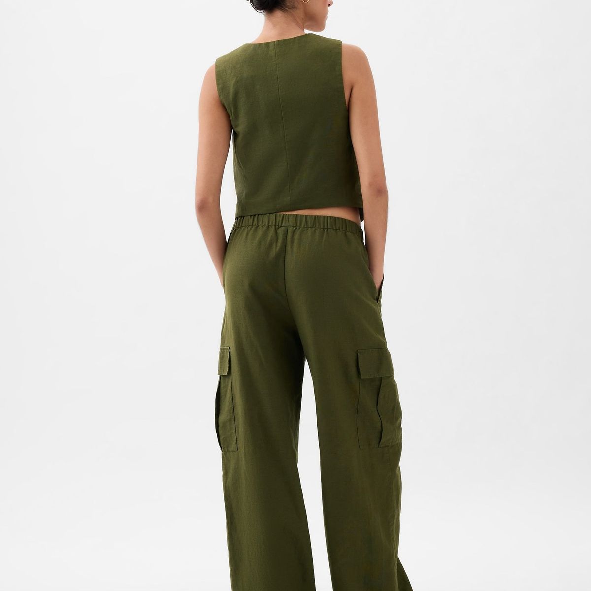 GAP - Vest Mujer Lino Sin Manga Verde GAP