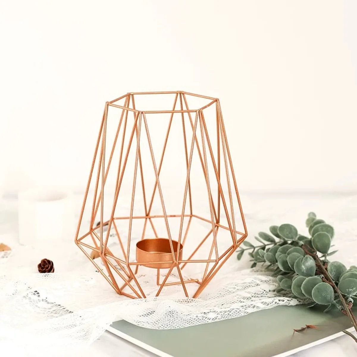 GENERICO - Candelabros Centro Mesa Adorno Decorativo Velas Farol Dorado