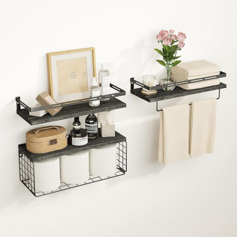 CASA BELLA - Repisas Flotantes De Madera Modernas X3 Con Reja Pino Nano0149
